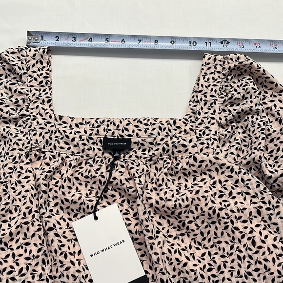 D12- NWT Who What Wear Bishop Pink Black Leaves Ruffles Dress Size Small - Picture 5 of 14